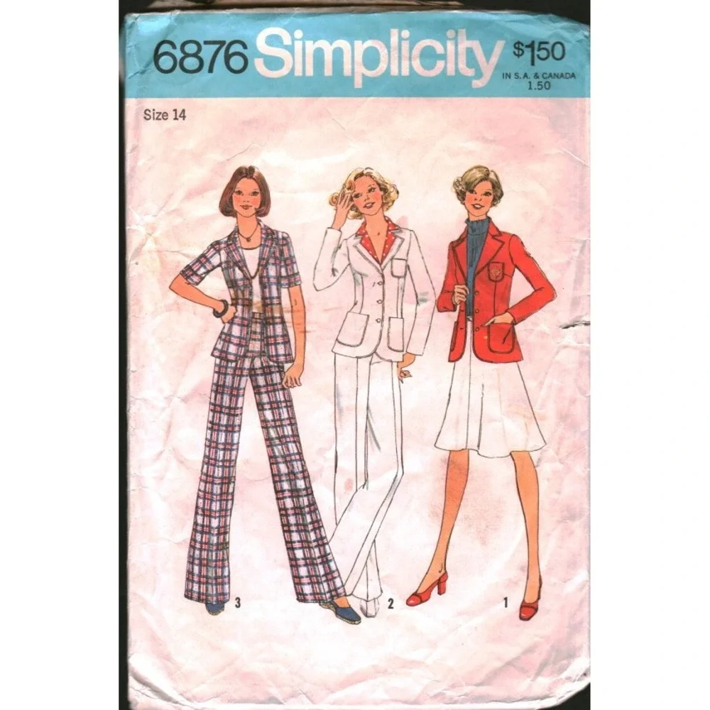 Vintage 1970s Simplicity 6876 Sewing Pattern Jacket Pants Skirt Size 14 Bust 36